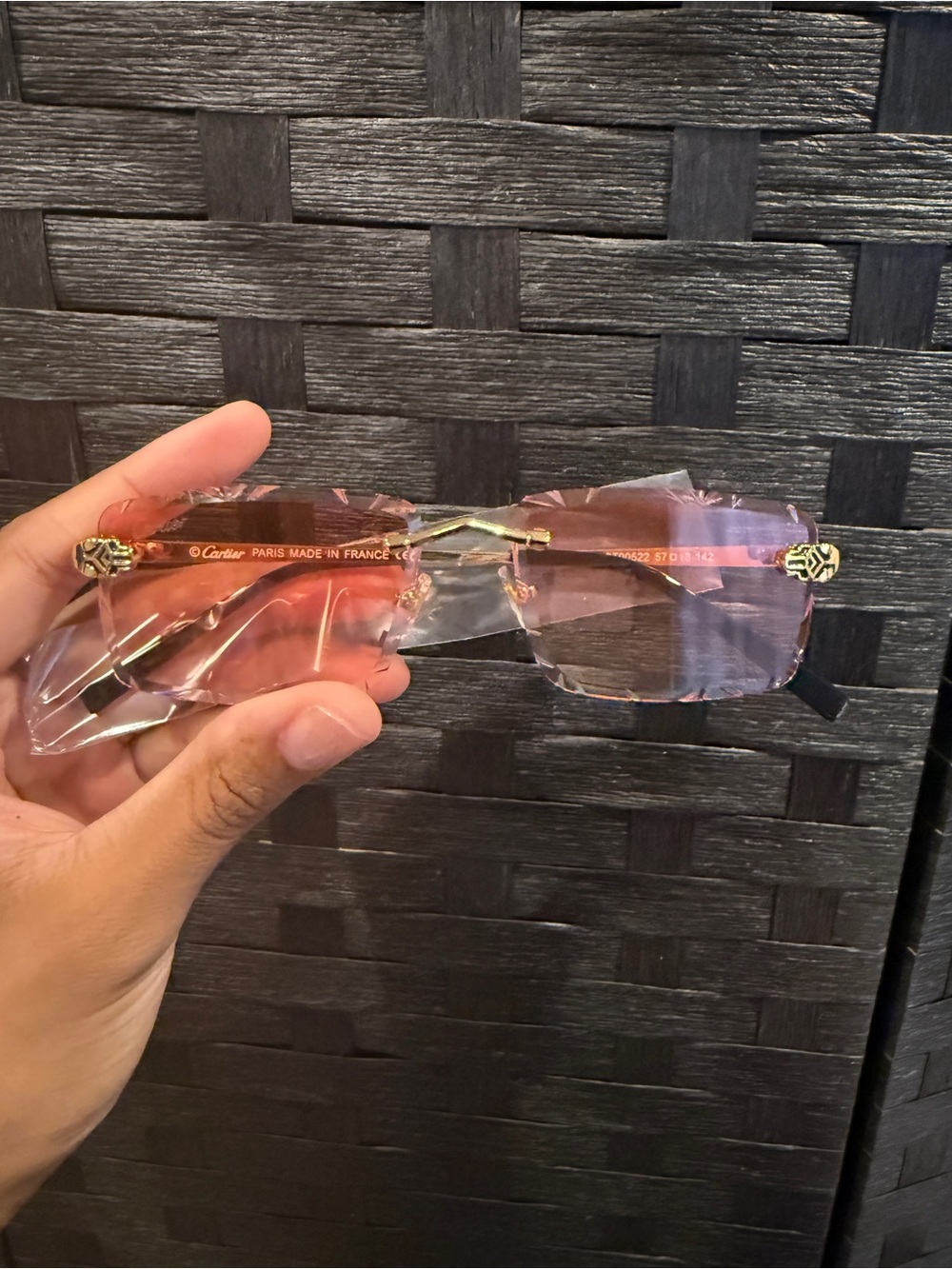 Cartier Rimless Pink Gradient Sunglasses with Gold Accents